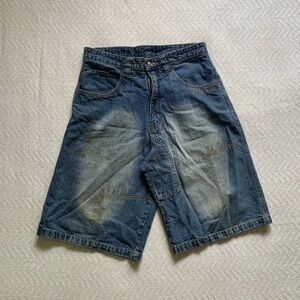 VTG Jean Shorts Mens 32" Blue Baggy Embroidered Jnco Southpole Like Y2K Jorts